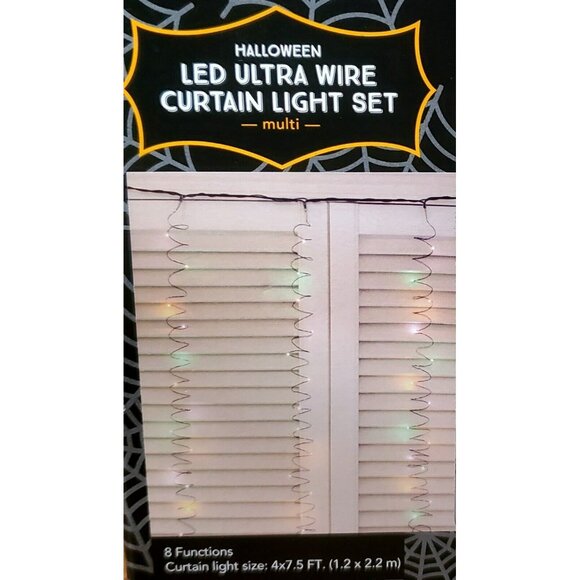 New Halloween LED Wire Curtain 120 Light Set 8 Functions Orange Purple Green - Picture 2 of 2